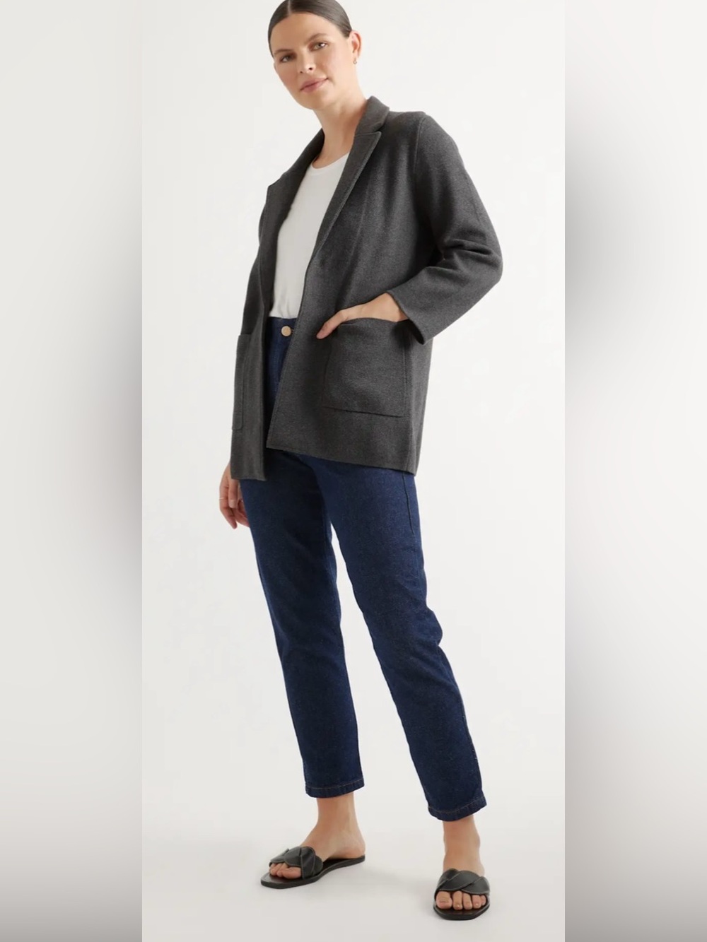 Quince 100%Organic Cotton Knit Blazer In Charcoal